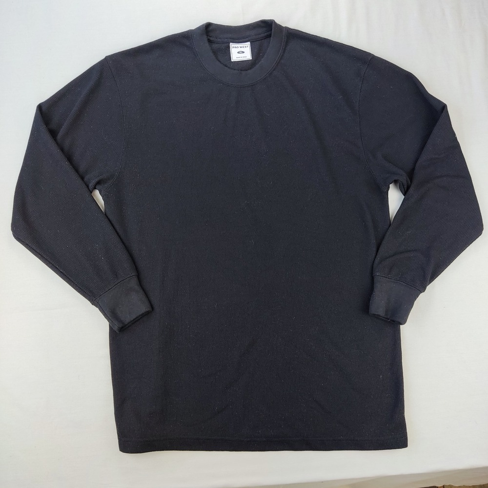 Pro West Thermal Shirt Mens XL Black Waffle Knit Long Sleeve Crew Neck Top